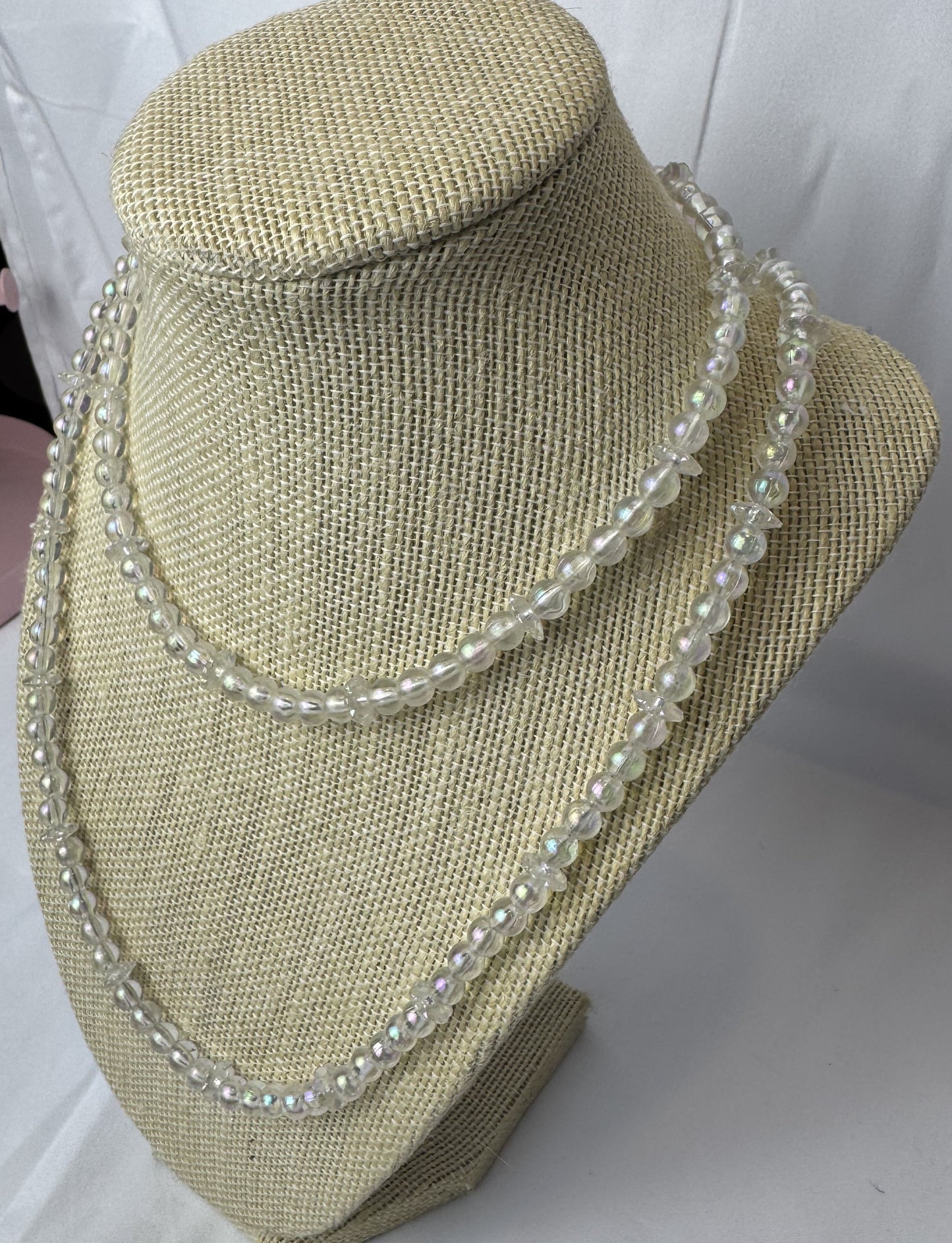 Handmade Vintage Iridescent Aurora Borealis Acrylic Bead Necklace Set