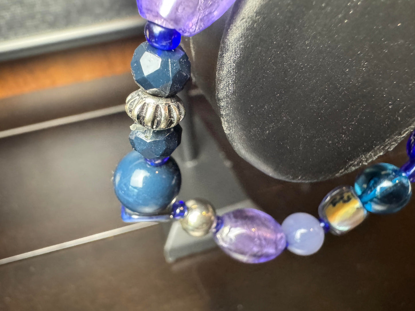 Pearl-like Stone and Colored Glass Beaded Bracelet