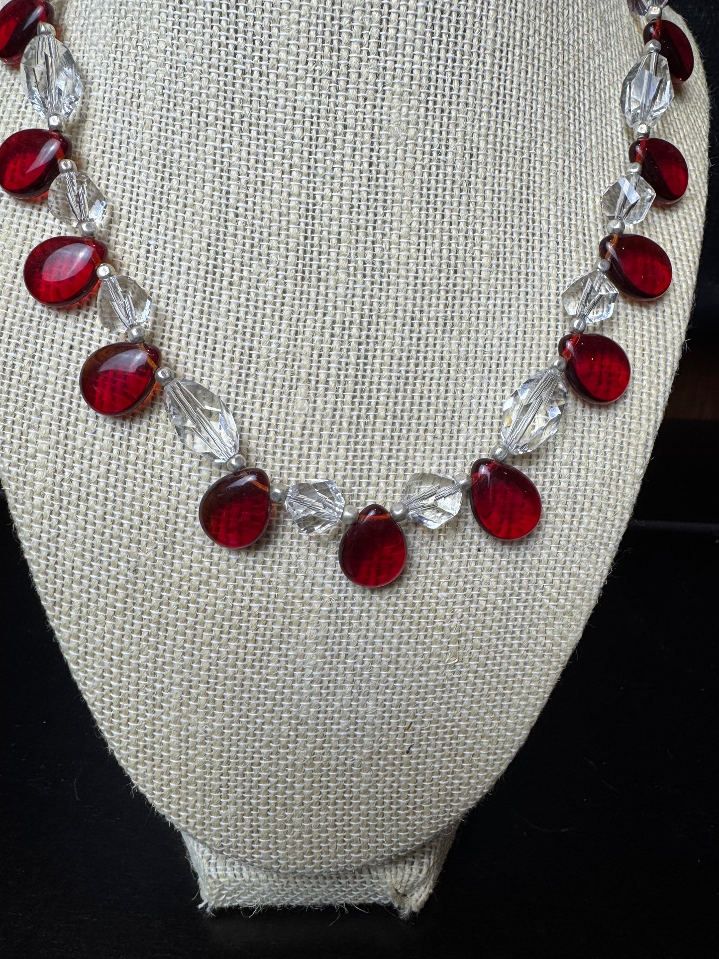 Red and Clear Glass Beaded Necklace