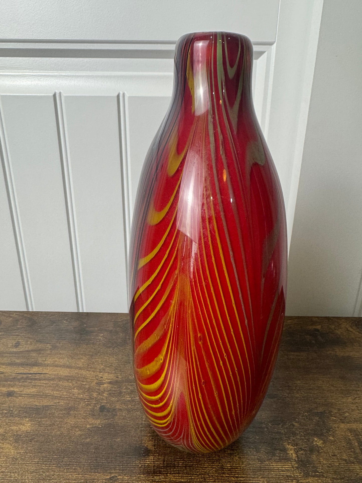 Vintage Red Stripe Murano Style Vase