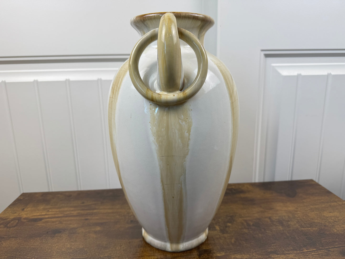 Creamy White and Tan Amphora Style Ceramic Vase