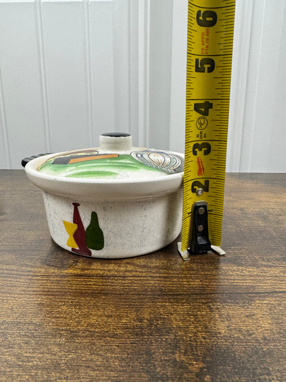 Vintage Capri by Royal Sealy Mini Casserole Dish Set (8-Piece, 1960s Japan) — Hand-Painted Wine & Cheese Motif