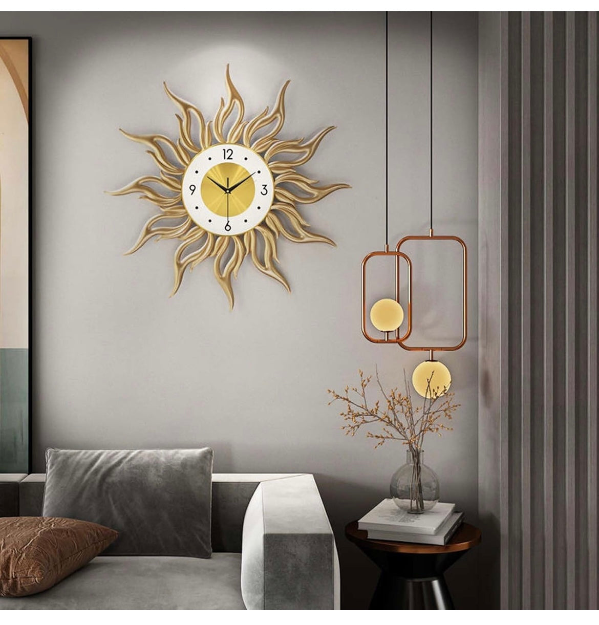 Modern Art Wall Clock Golden Sun Burst