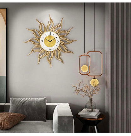 Modern Art Wall Clock Golden Sun Burst