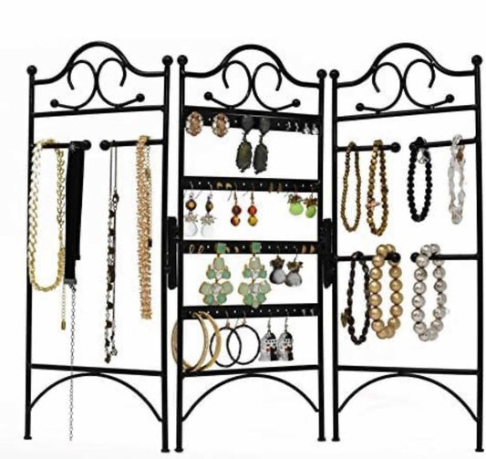 ARAD TRELLIS SHAPED METAL 3-PANEL FOLDING SCREEN. JEWELRY ORGANIZER