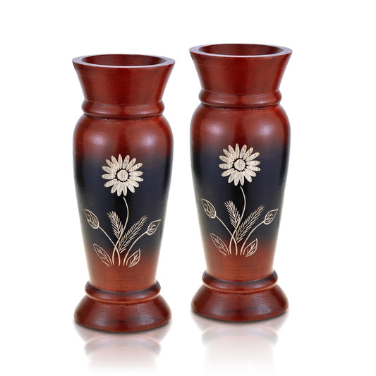 AeraVida Vintage Red Magnificent Flower 8-Inch Mango Tree Wood Vase