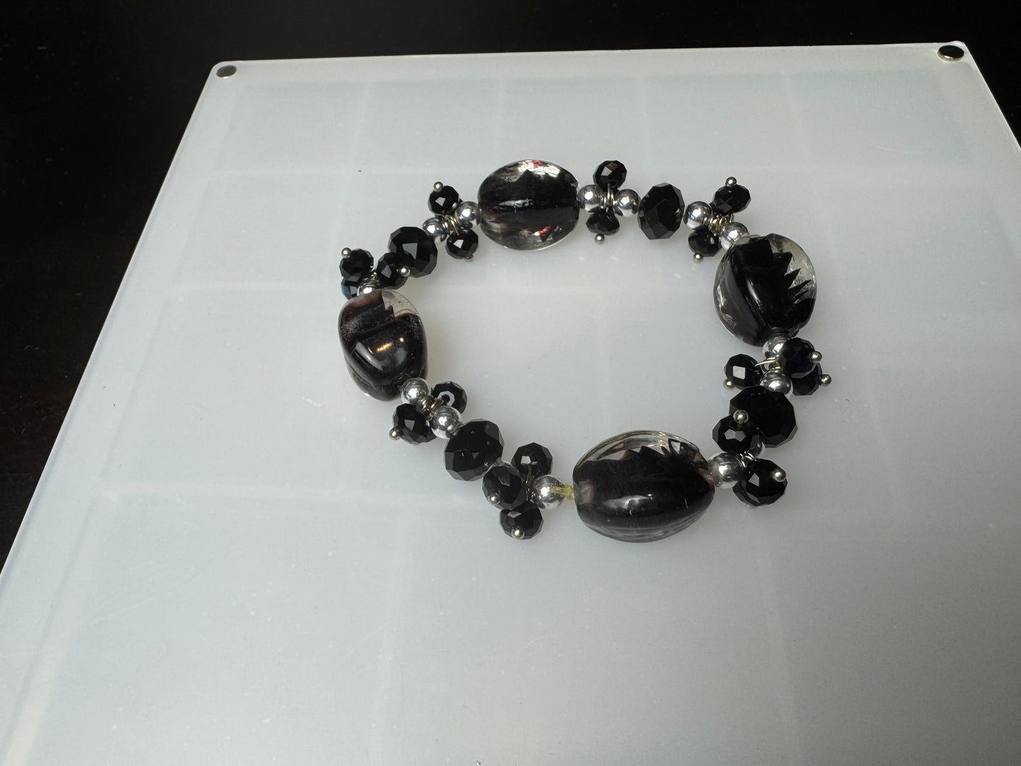 Handmade Vintage Black Glass Beaded Bracelet