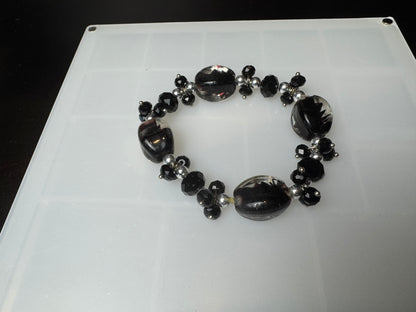 Handmade Vintage Black Glass Beaded Bracelet
