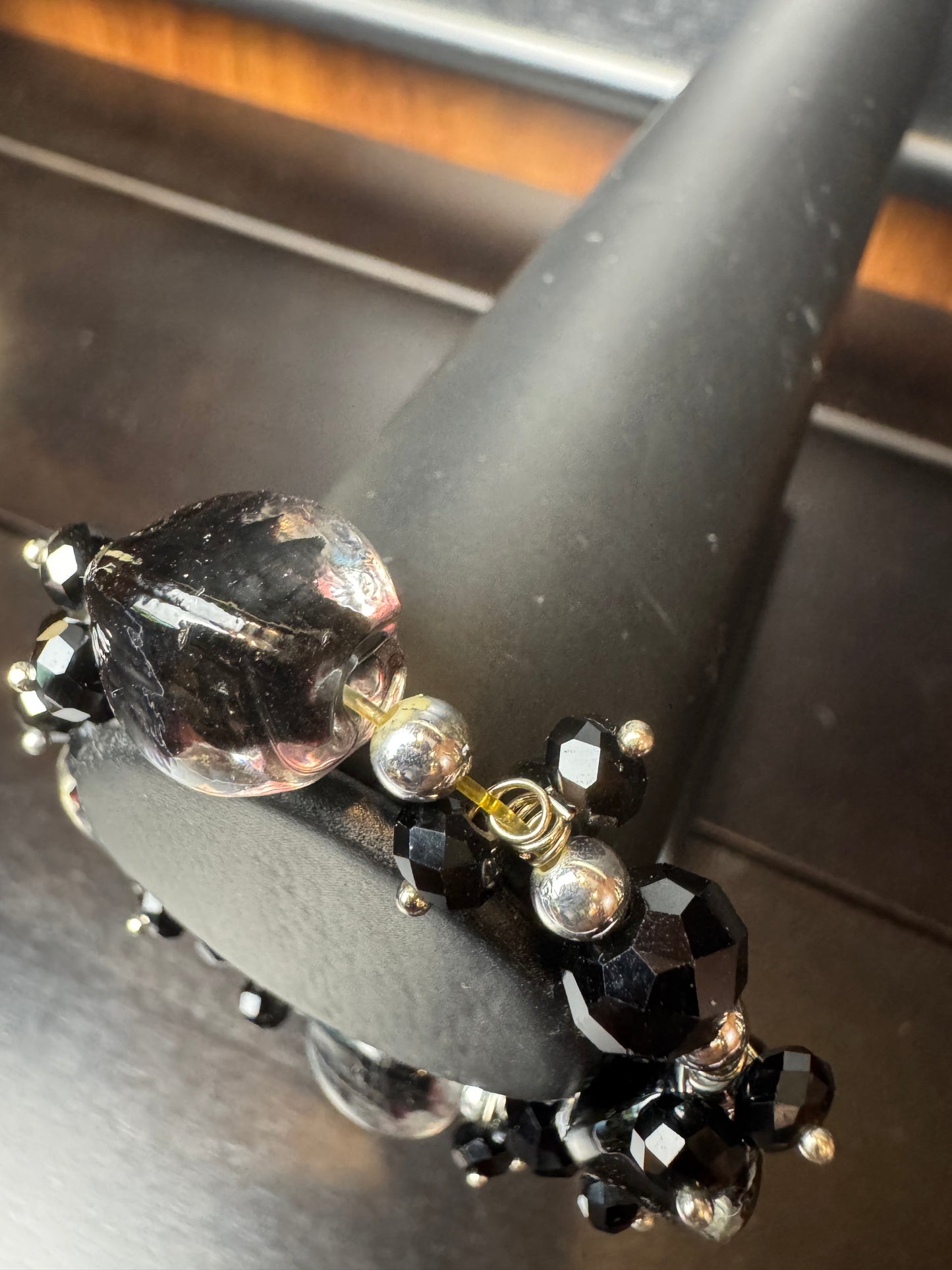 Handmade Vintage Black Glass Beaded Bracelet