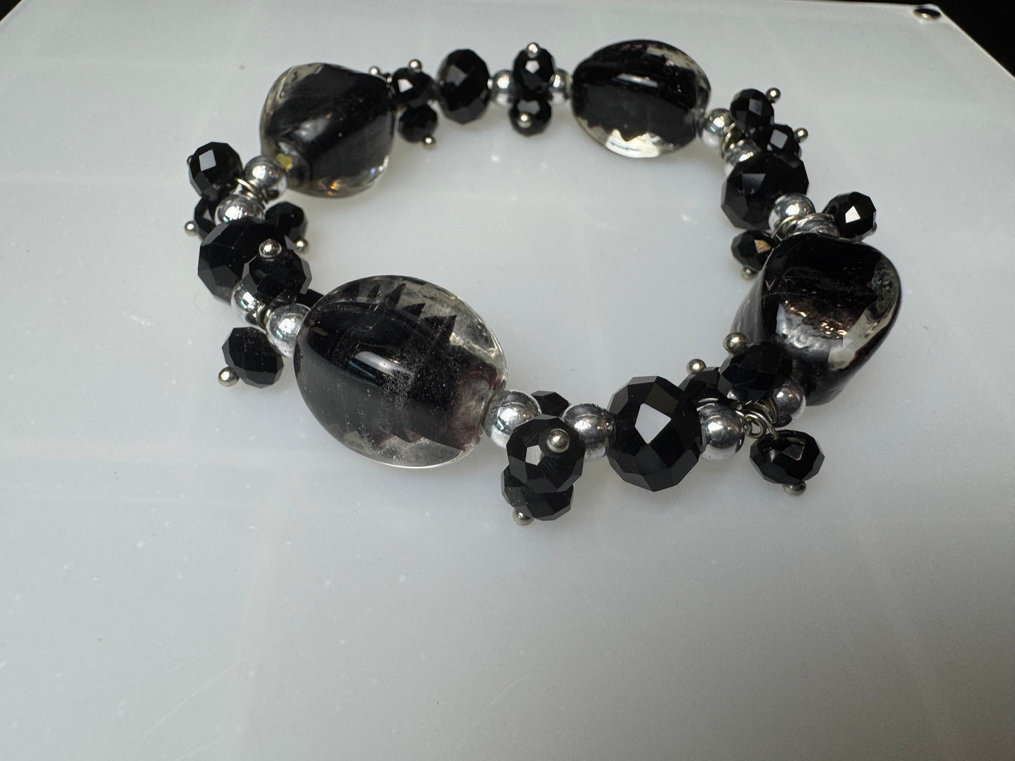 Handmade Vintage Black Glass Beaded Bracelet