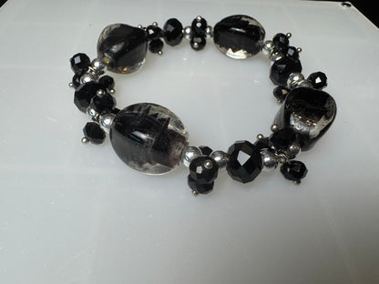 Handmade Vintage Black Glass Beaded Bracelet