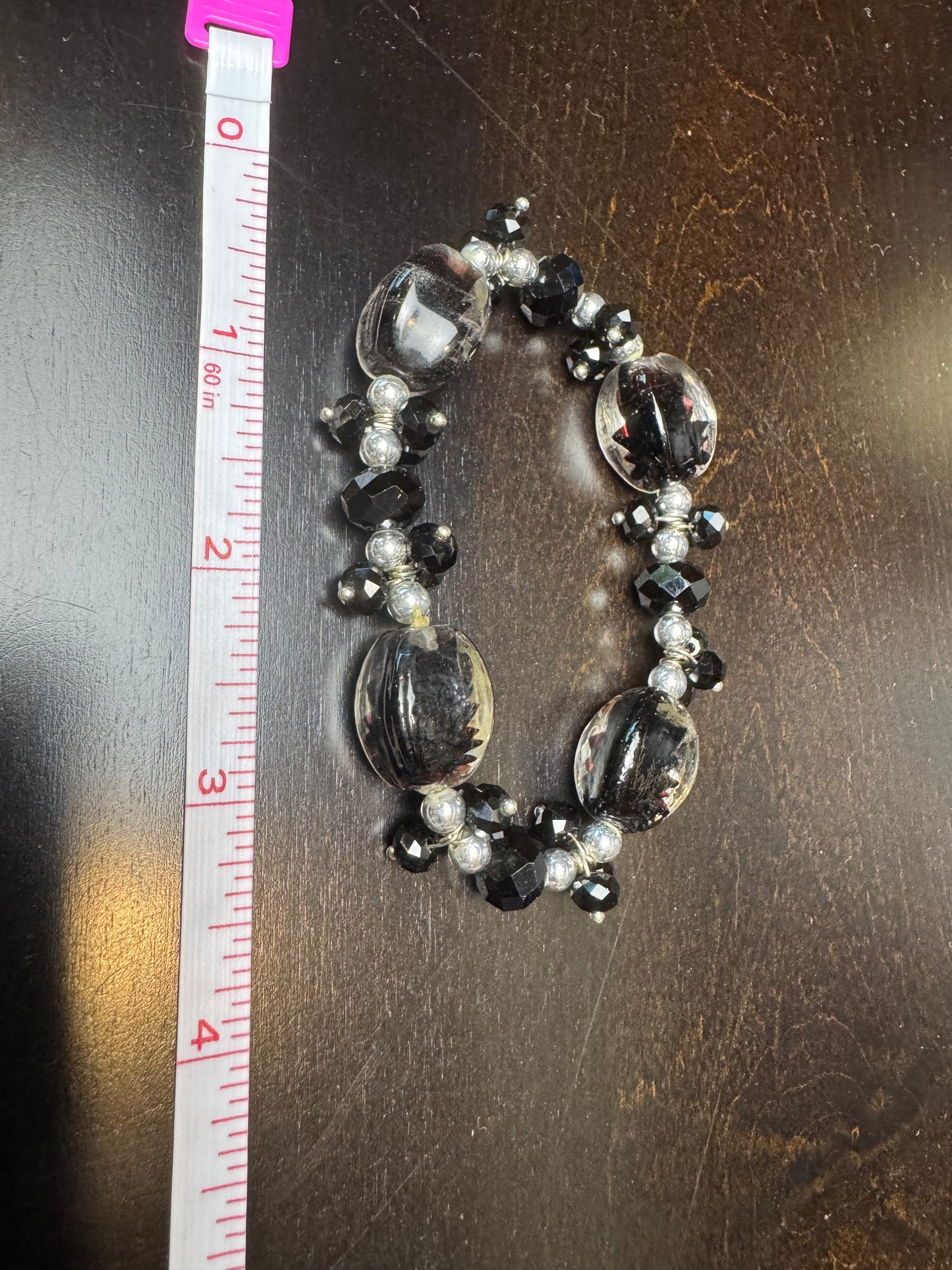 Handmade Vintage Black Glass Beaded Bracelet