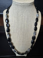 Black Onyx Oval Bead with Black Swirl Bead Necklace