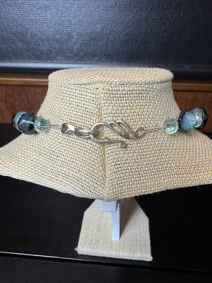 Blue Amazonite and Smokey Quartz Diamond Shaped Beaded Necklace