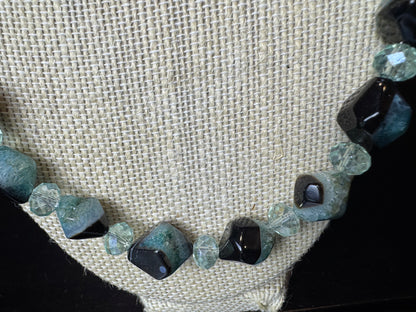 Blue Amazonite and Smokey Quartz Diamond Shaped Beaded Necklace