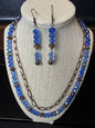 Blue Glass and Copper Necklace and Earrings Set