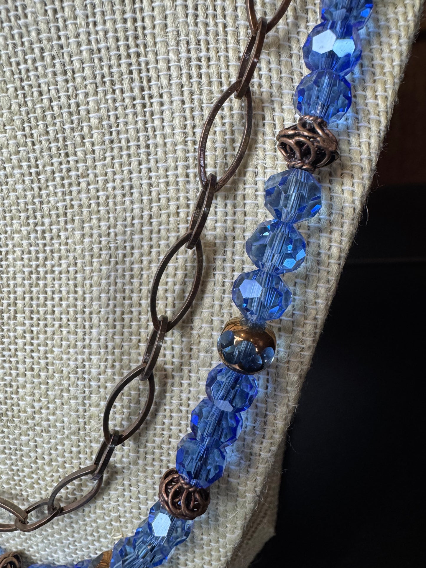 Blue Glass and Copper Necklace and Earrings Set