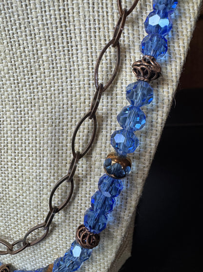Blue Glass and Copper Necklace and Earrings Set