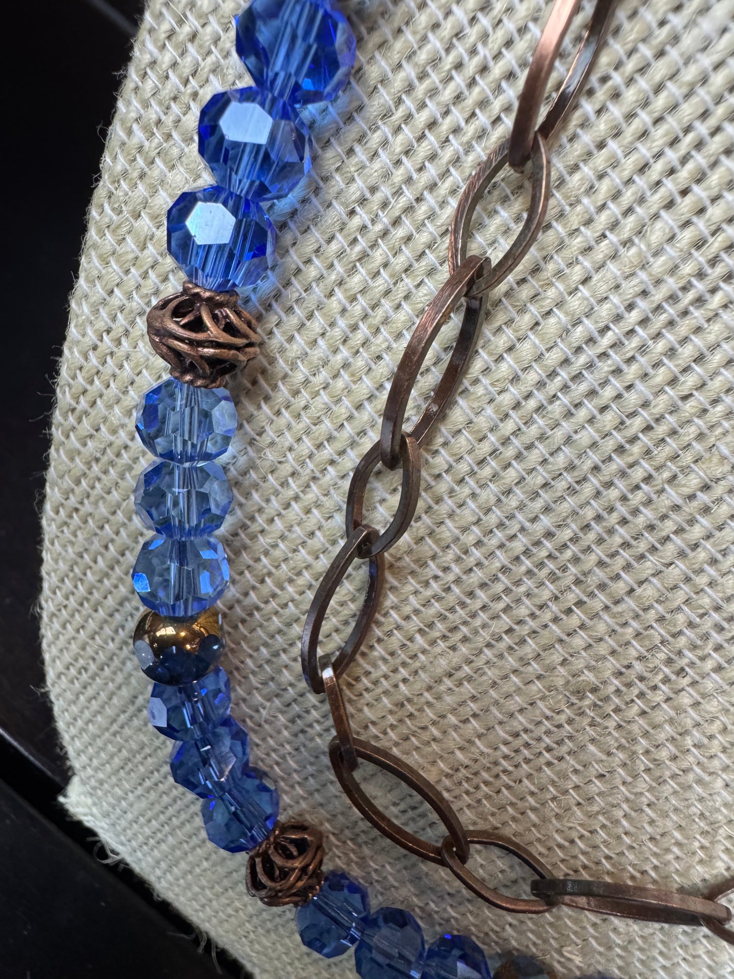 Blue Glass and Copper Necklace and Earrings Set