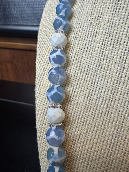Blue and White Lace Agate Beaded Necklace