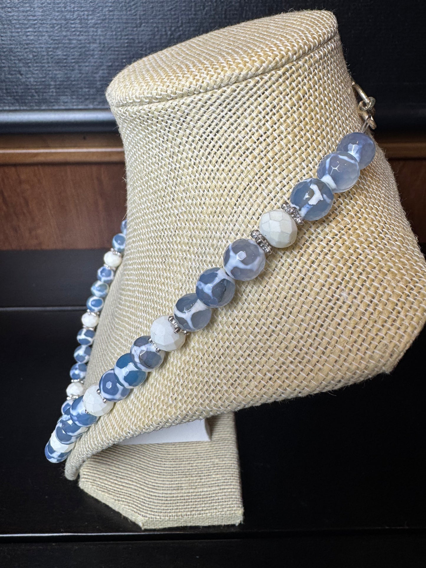 Blue and White Lace Agate Beaded Necklace
