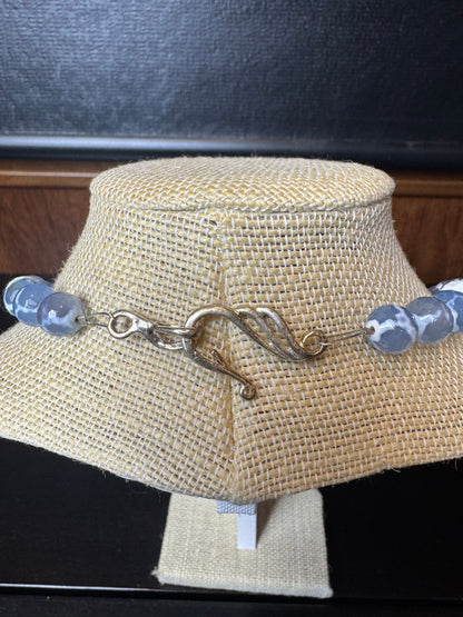 Blue and White Lace Agate Beaded Necklace