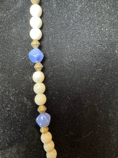 Handmade Vintage Blue, White & Gold Bead Necklace