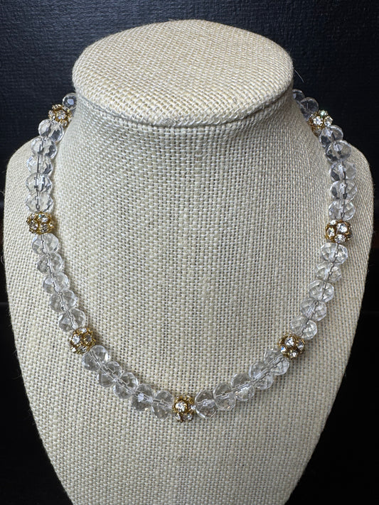 Vintage Clear Glass and Gold Rondel Beaded Necklace