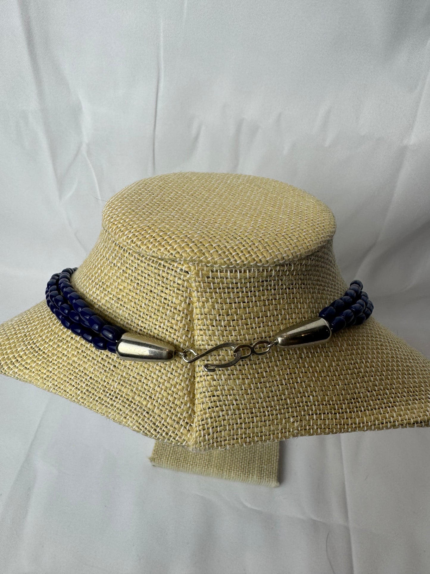 Handmade Vintage Cobalt Blue Double Strand Beaded Necklace