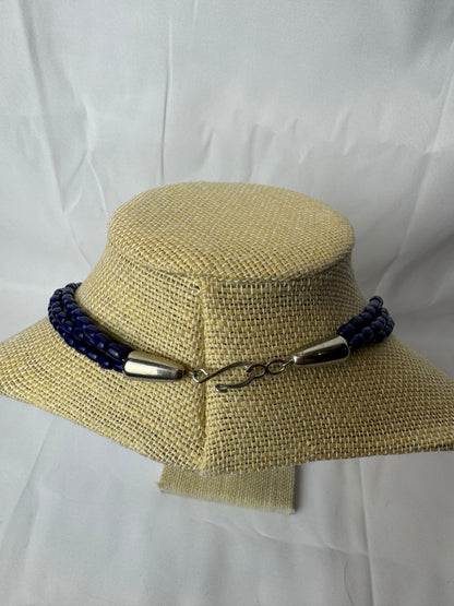 Handmade Vintage Cobalt Blue Double Strand Beaded Necklace