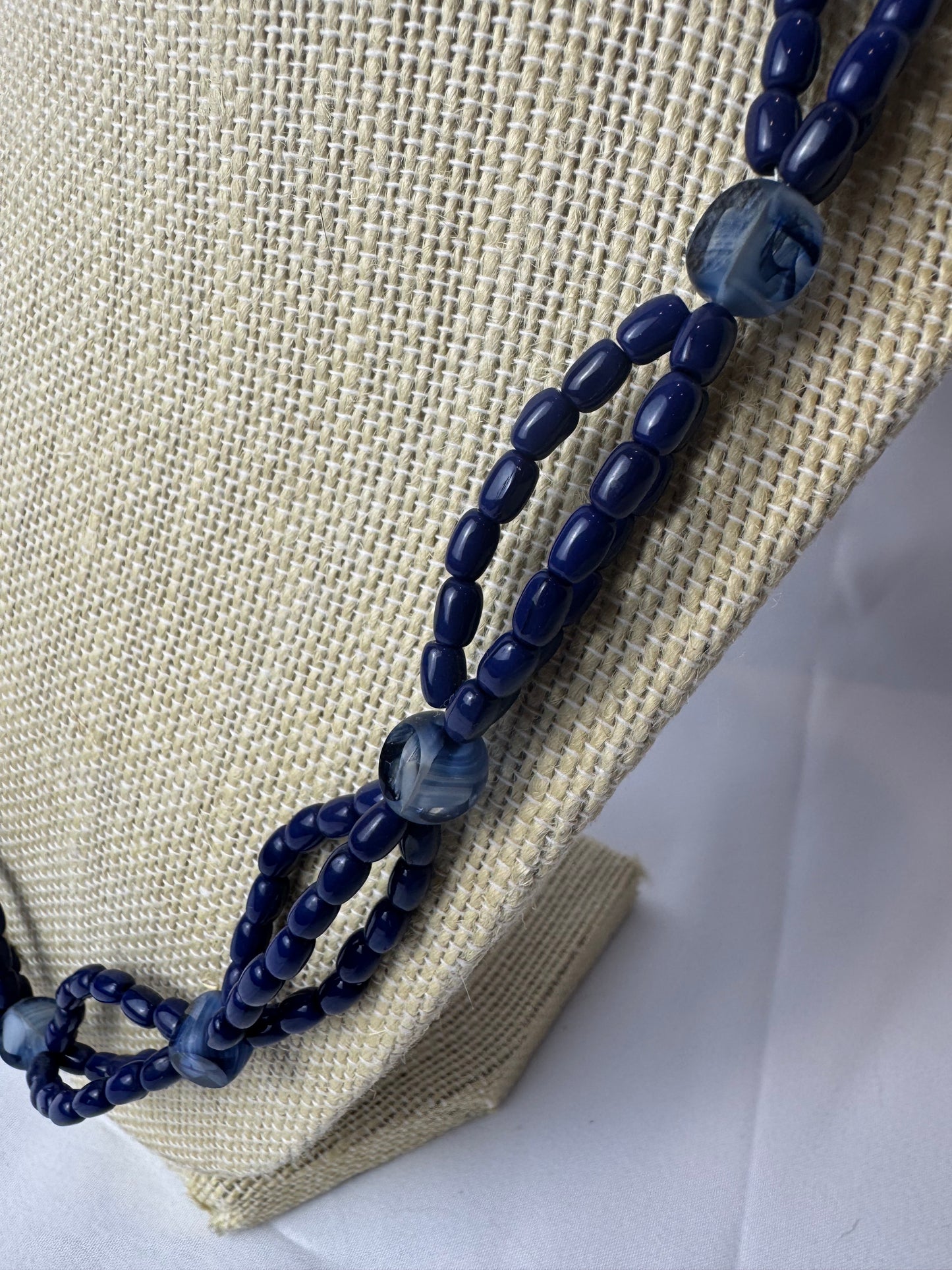 Handmade Vintage Cobalt Blue Double Strand Beaded Necklace