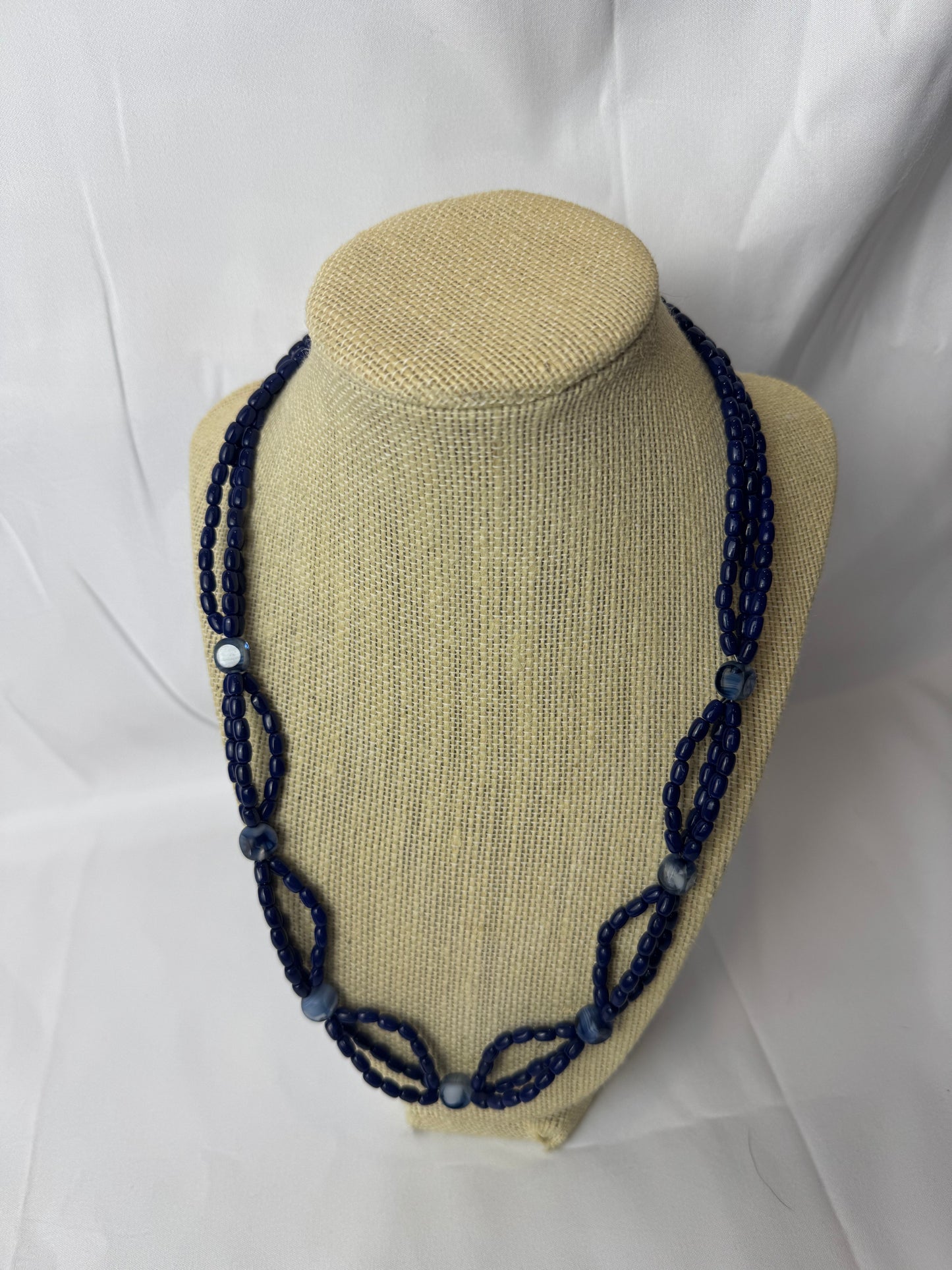 Handmade Vintage Cobalt Blue Double Strand Beaded Necklace