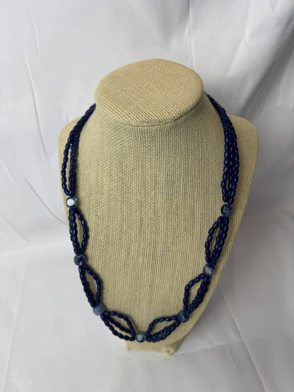 Handmade Vintage Cobalt Blue Double Strand Beaded Necklace
