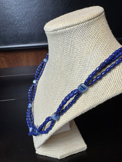 Handmade Vintage Cobalt Blue Double Strand Beaded Necklace
