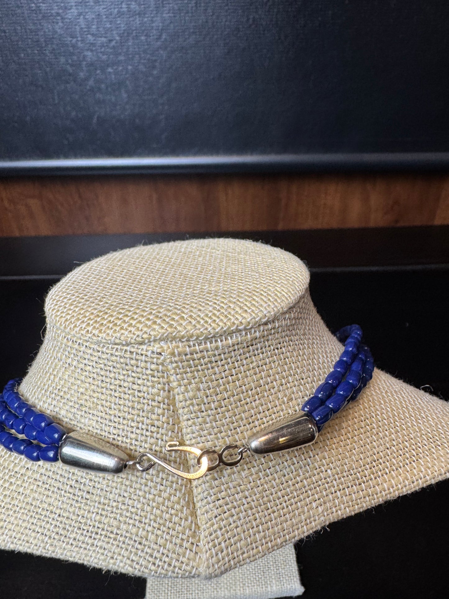 Handmade Vintage Cobalt Blue Double Strand Beaded Necklace