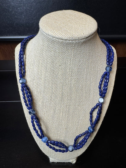 Handmade Vintage Cobalt Blue Double Strand Beaded Necklace
