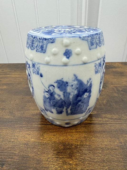 Vintage Cobalt and White Chinese Porcelain Garden Seat