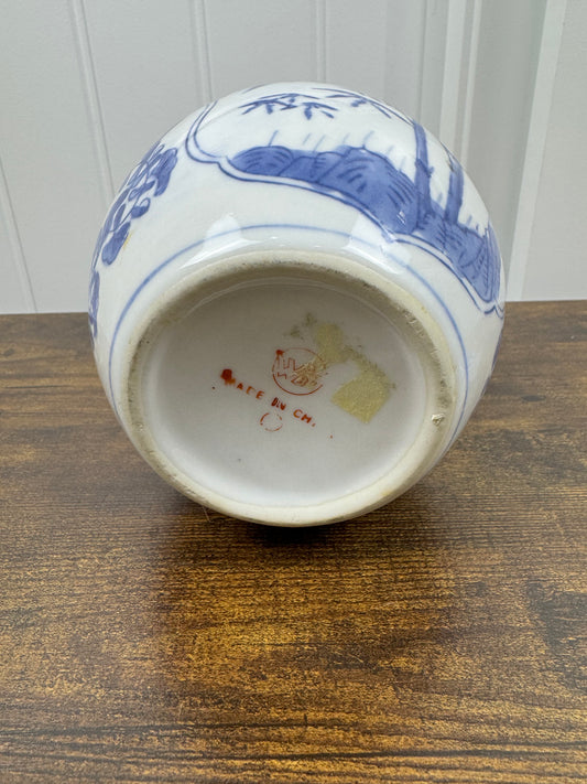 Vintage Cobalt and White Ginger Jar