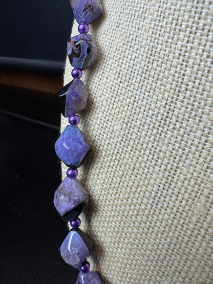 Handmade Vintage Diamond Shaped Amethyst Beaded Necklace