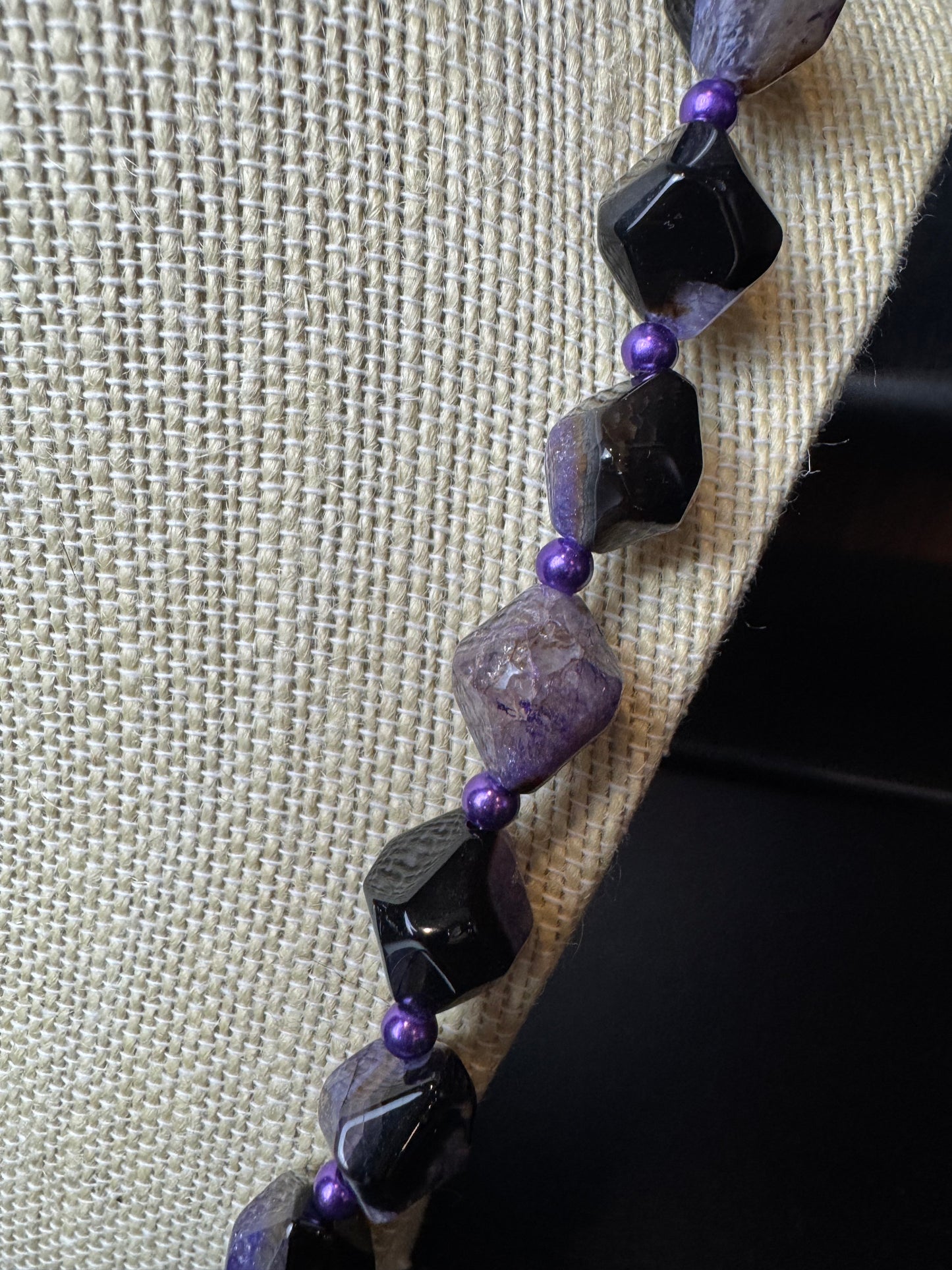 Handmade Vintage Diamond Shaped Amethyst Beaded Necklace