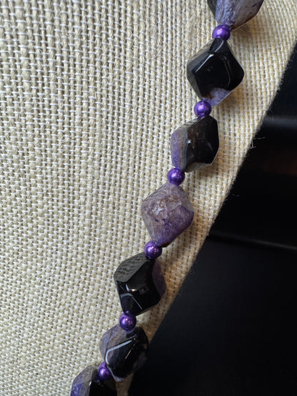 Handmade Vintage Diamond Shaped Amethyst Beaded Necklace