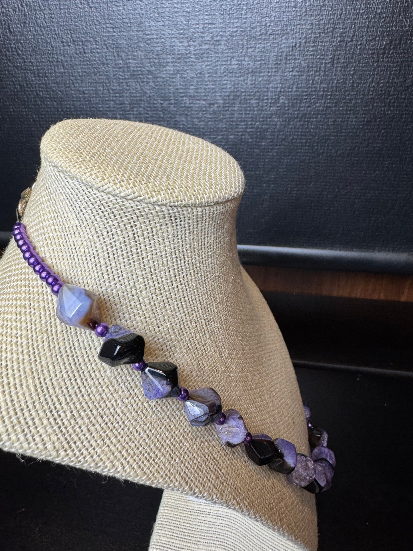 Handmade Vintage Diamond Shaped Amethyst Beaded Necklace