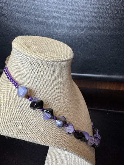 Handmade Vintage Diamond Shaped Amethyst Beaded Necklace