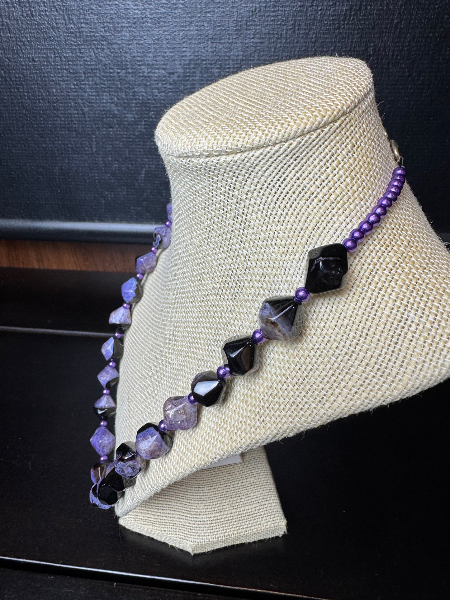 Handmade Vintage Diamond Shaped Amethyst Beaded Necklace