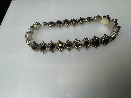 Facetted Black Glass and Metal Bracelet