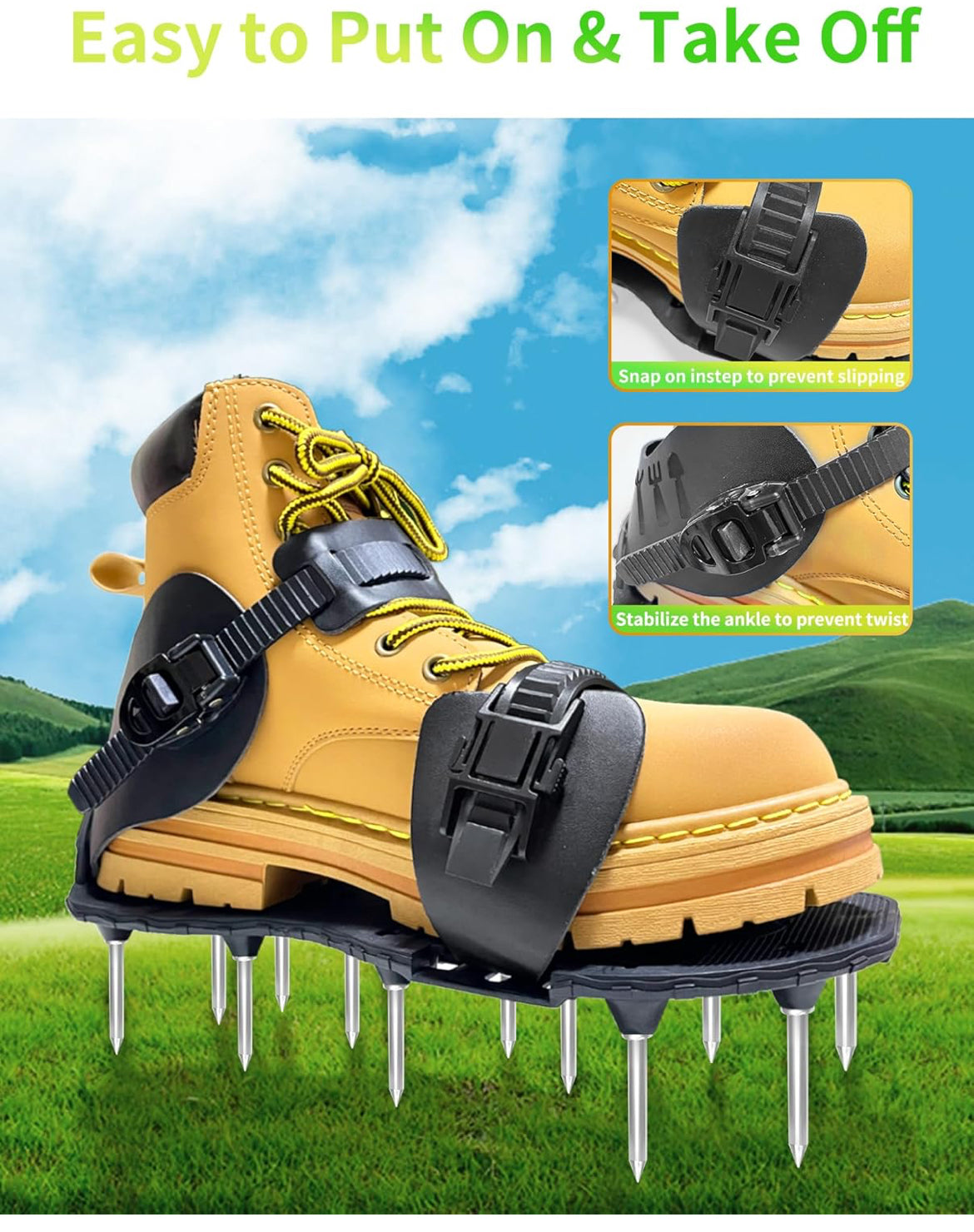 Grass Lawn Aerator Shoes, Aerator Shoes for Lawn with Stainless Steel Shovel, Free-Installation Lawn Aerator Tool Suitable for Lawn, Yard, and Garden - Black