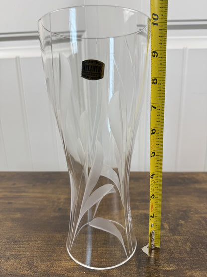 Vintage Atlantis Crystal Hurricane Shade – Hand-Blown & Cut Lead Crystal – Etched Leaf Design – Circa 1980s – Portugal