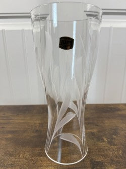 Vintage Atlantis Crystal Hurricane Shade – Hand-Blown & Cut Lead Crystal – Etched Leaf Design – Circa 1980s – Portugal