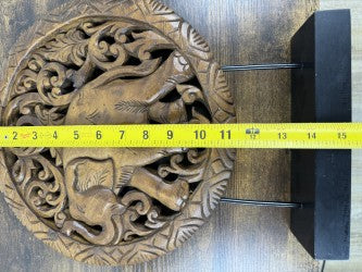 Hand-Carved Thai Elephant Wood Sculpture – 10.5" Round Panel on Stand – Global Decor from Thailand – Signature Home Collection