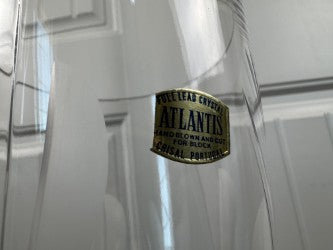 Vintage Atlantis Crystal Hurricane Shade – Hand-Blown & Cut Lead Crystal – Etched Leaf Design – Circa 1980s – Portugal